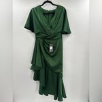 Theia Gwen Asymmetrical Ruffle Dress in Thorn Green Size 8 Photo 6