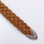 Vintage Western Belt Braided Genuine Leather Silver Buckle Flower Design 38" Tan Photo 5