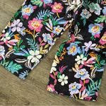 C&C California Pants Women Size L Black Colorful Floral 100% Linen Wide Leg Crop Photo 3