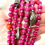 Silver tone pink beaded with carnelian 6 strand statement necklace Silver Photo 12