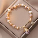 Pink & White Real Pearls Stretch Bracelet Photo 0