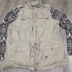 Black Rainn  Green Denim Full Zip Mock Neck Jacket Knit Sleeves Large Photo 0