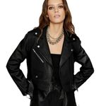 Rebecca Minkoff  Womens Jett Cropped Moto Jacket Size L Black Biker Zipper Belted Photo 0