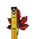 Red Enamel Autumn Fall Realistic Leaf 2.25" Vtg Gold Tone Photo 1