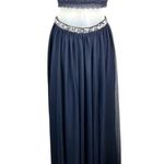 My Michelle  Navy Blue Two-Piece Metallic Lace Chiffon Bottom Formal Prom Dress 3 Photo 7