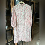 GANNI Georgette Mini Dress floral print half puff sleeves high neck Red Size 8 Photo 8