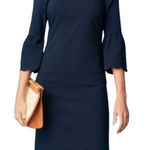 J. McLaughlin Elle Sheath Dress Women's 4 Navy Scalloped Hem Bell Sleeves Career Photo 0
