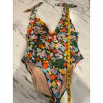 J.Crew Floral One Piece Swimsuit Green V Neck Tie Straps Size 14 Photo 3