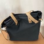 Coffee Bean Canvas Tote Bag Vintage Boho Neutral Beige Leather Strap Purse Blue Photo 2