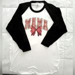 Tultex Black and White Raglan Tshirt. “Mama” with Red Bow. Size Large. NWOT Photo 0