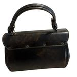 Jaclyn Brown Leather Purse Brass Closure Zip Pockets Flap Handbag Top Handle Photo 2