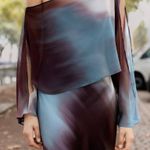 ZARA  midi dress layered tie dye Multicolor One-Shoulder satin evening wedding  Photo 12
