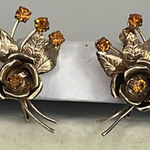 Vintage flower sprays climber earrings. Gold plated amber glass. Photo 0