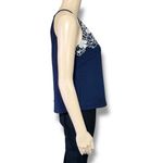 Eyeshadow Womens Tank Top Embroidered Floral Design Navy Blue White Medium Photo 2