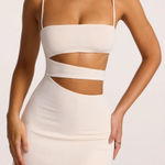 Oh Polly  Azzurra Bodycon Cutout Mini Dress Ivory Spaghetti Strap Size US 6 Photo 0