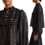 Farm Rio  Metallic Stripe Ruffle Shirt Blouse Women's Small Black Top Boho NWOT Photo 2