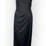 La Femme Column Gown Women's 6 Black Surplice Off the Shoulder Cap Sleeve Maxi Photo 2