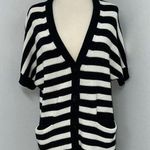 CAbi Whistle Cardigan Sweater Womens Size XXS Black White Striped Short Sleeve Photo 0