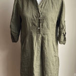 Elena Baldi 100% Linen Collared Button Shirt Dress With Pockets Olive Green Size XS Photo 0