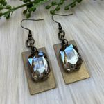 Rectangle faceted rhinestones brass tone earrings Photo 2
