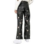 Eterea Julieta & Julieta Vegan Black‎ Leather Embroidered Heart Cutout Pants 36 Black Photo 4