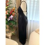 ZARA Long Ruched Oil Slick Fabric Maxi Dress with Back Slit in Black Photo 8