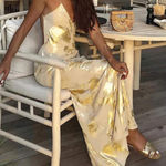 Boutique Ivory and Gold Maxi Dress Photo 0