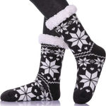 Nib! Women’s thick winter snowflake socks Black Photo 0