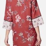 J Jill Watercolor Rust Floral Shift Dress 3/4 Kimono Sleeve Small Boho Office Red Photo 1