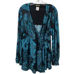 Bob Mackie Vintage wearable art wrap shirt y2k Black Blue Beaded V Neck Long L Photo 1