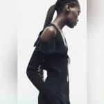 ZARA NWT Tie Front Ruffle Ribbed Knit Cardigan Top in Black Witchy Size Small Photo 2