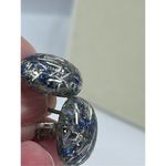 Vintage confetti blue & silver acrylic button screw back earrings Blue Photo 7