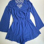 Altard State Romper Size S Blue Long Sleeve Lace V Neck Summer Casual Blue Photo 0