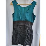 EXPRESS  Teal & Black Party Cocktail Mini Dress Satin Bodice Tiered Ruffle Sz 10 Photo 2