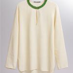 Gucci  Cream Silk Blouse with Green Neckline Photo 3