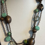 Premier Designs 3 Strand Necklace Copper Tone Faux Turquoise Etched Adj 20" READ Photo 0