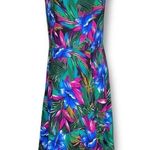 Vintage 90s Maxi Dress Tropical Print Black Magenta Blue Dark Floral Sleeveless Size M Photo 2