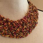 Women’s Handmade Beaded Statement Necklace Multi Color Pink Brown Yellow Orange Photo 3