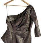 Rickie Freeman Teri Jon Bronze One Shoulder Jacquard Peplum Formal Gown 16 Silver Photo 3