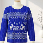 Ugly Christmas Sweater Merry Christmas Fair Isle Womens Sweater L Blue Reindeer Ugly Knit Pullover Cozy Photo 0