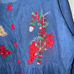 Mosaic Embroidered Denim holiday Dress with Red Buttons Blue Size 16 Photo 5
