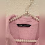 ZARA  Linen Button-Down Shirt Pink Size M Photo 4