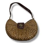 Coldwater Creek  Woven Straw Shoulder Bag Brown Gold‎ Crescent Shape Photo 0