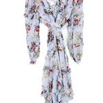 VICI VICl Chiffon Floral High Low Dress Lace Up Long Sleeves Cut Out Blue Size XS EUC Photo 1