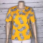 cj banks NWT Size X 14W Yellow Pineapple Print Short Sleeve V-Neckline Knit Top Photo 0