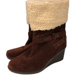 Nine West Nine‎ West Women’s 10 Brown Suede Leather Faux Sherpa Fur Wedge Bootie Boots Photo 0