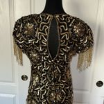 VTG CERVELLE SILK BLACK & GOLD SEQUIN BEADED FRINGE DRESS PARTY Holiday nye Photo 4