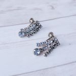 Vintage Screw On Earrings Light Blue Gems Three Row Dangle Photo 2