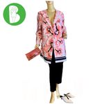 Alfani PINK, BLACK & WHITE FLORAL PRINT NEOPRENE MID LENGTH BLAZER (L) Photo 1