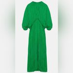 ZARA  Green Pleated Satin Midi Dress Balloon Sleeves RARE Bloggers Fav Size‎ XS Photo 7